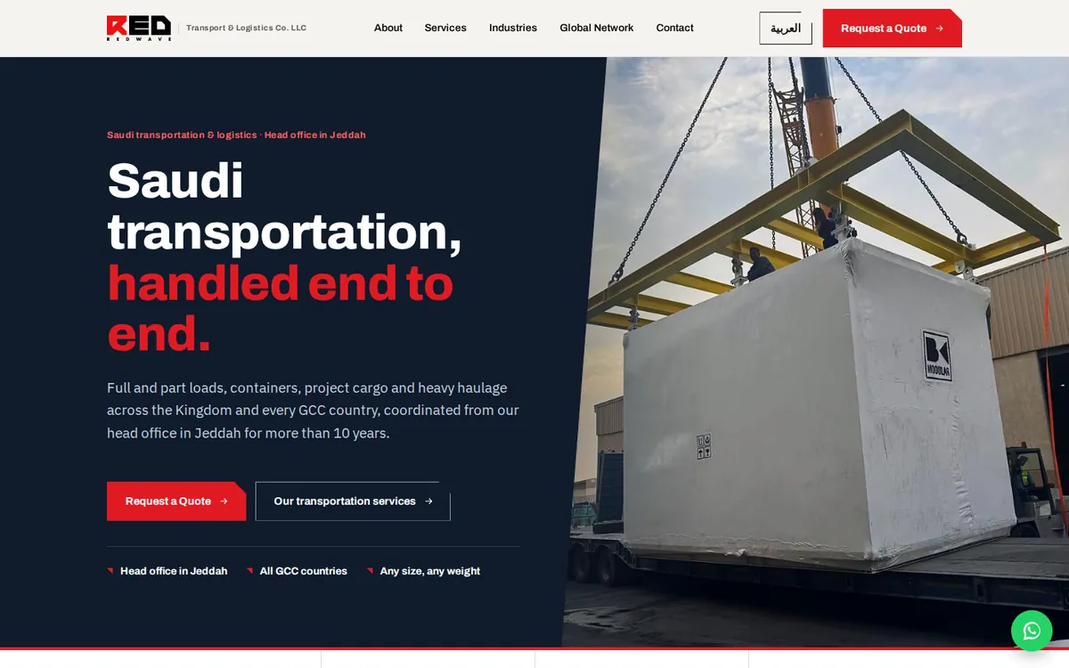 Redwave Transport & Logistics website on desktop