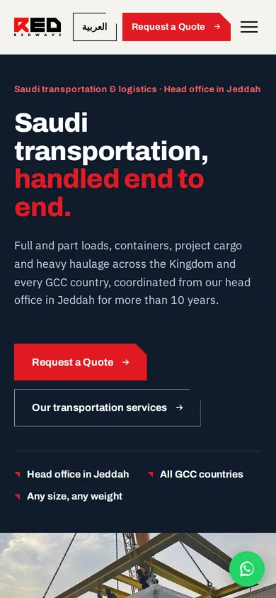 Redwave Transport & Logistics website on a mobile phone